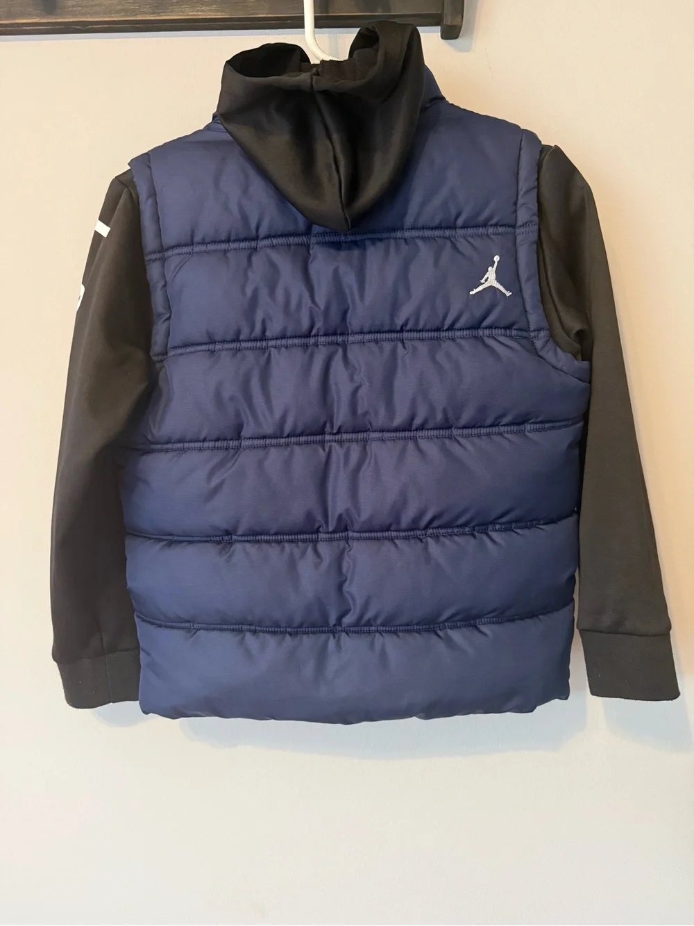 Jordan Boys' Navy & Black Puffer Vest with Sleeved Hoodie